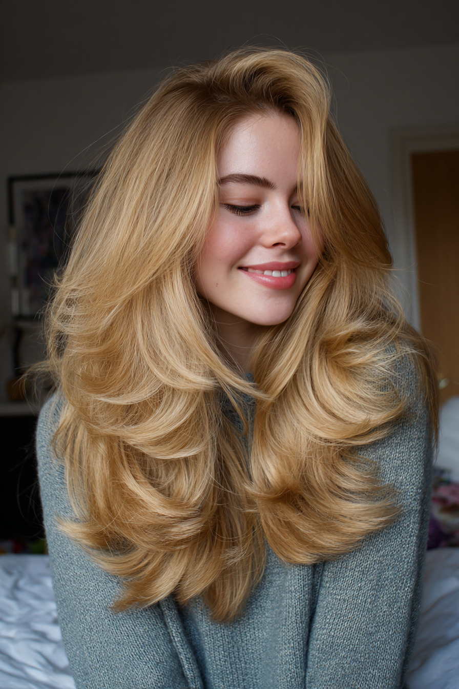 15. Seitenschichten in goldener Blondine (80er Jahre Frisuren für Frauen) - 80er Jahre Frisuren für Frauen