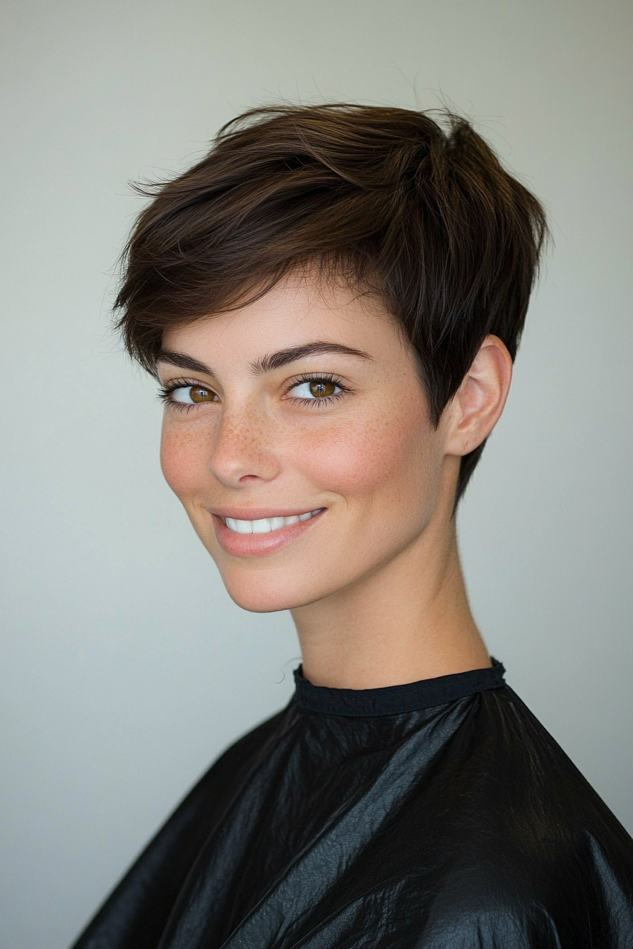 15. Schlanke Mikropixie in tiefen Brünetten (kurze Pixie -Haarschnitte für feines dünnes Haar) - kurze Pixie -Haarschnitte für feines Ausdünnung Haar