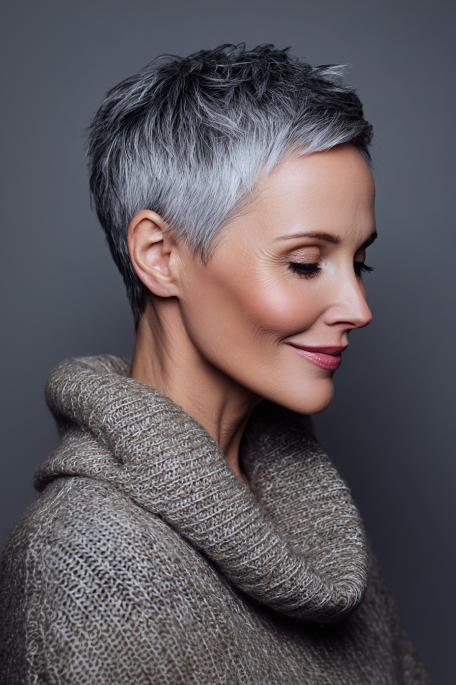 15. Smoky Grey Tapered Pixie (Sehr kurze Frisuren für Frauen über 40) – Sehr kurze Frisuren für Frauen über 40
