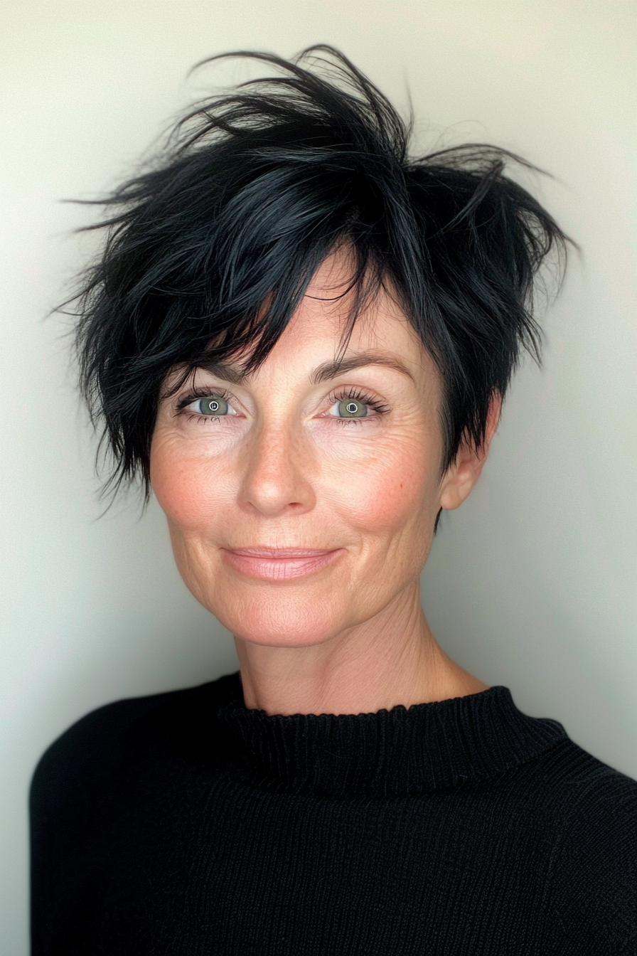 15. Weiche schwarze kantige Meeräsche (kantige Frisuren für Frauen über 60) - kantige Frisuren für Frauen über 60