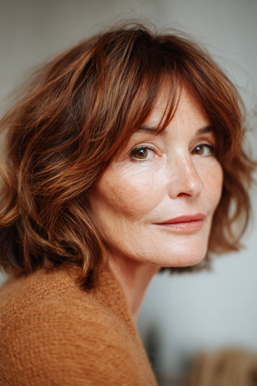 15. Sanfte Wellen mit dezentem Kupferbraun (kurze gewellte Haarschnitte für ältere Frauen) – Kurze gewellte Haarschnitte für ältere Frauen