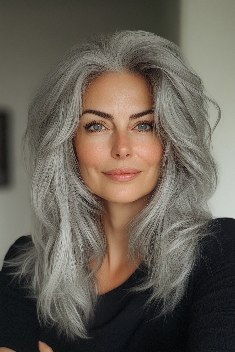 15. Stahlgrau Nervenschicht geschnitten (funky Haarschnitte für Frauen über 50) - Funky Haarschnitte für Frauen über 50