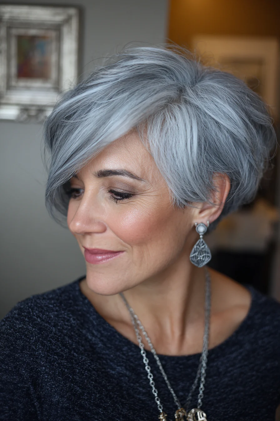 15. Steel Grey Swooped Pixie (Edle Frisuren für Frauen über 60) – Edle Frisuren für Frauen über 60