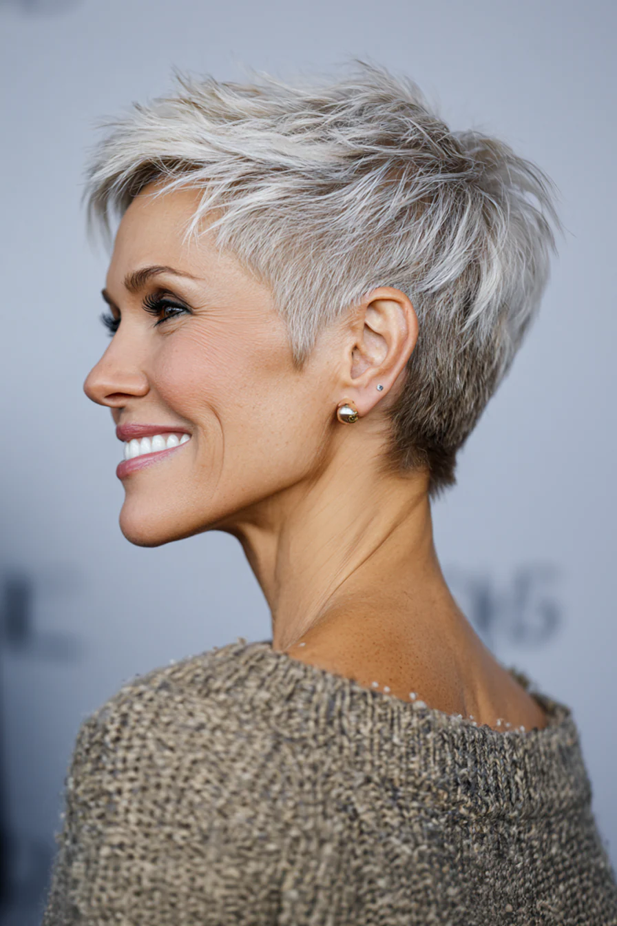 15. Tapered Pixie mit eisblonden Highlights (Kurzhaarschnitte für Frauen über 40 mit feinem Haar) – Kurzhaarschnitte für Frauen über 40 mit feinem Haar