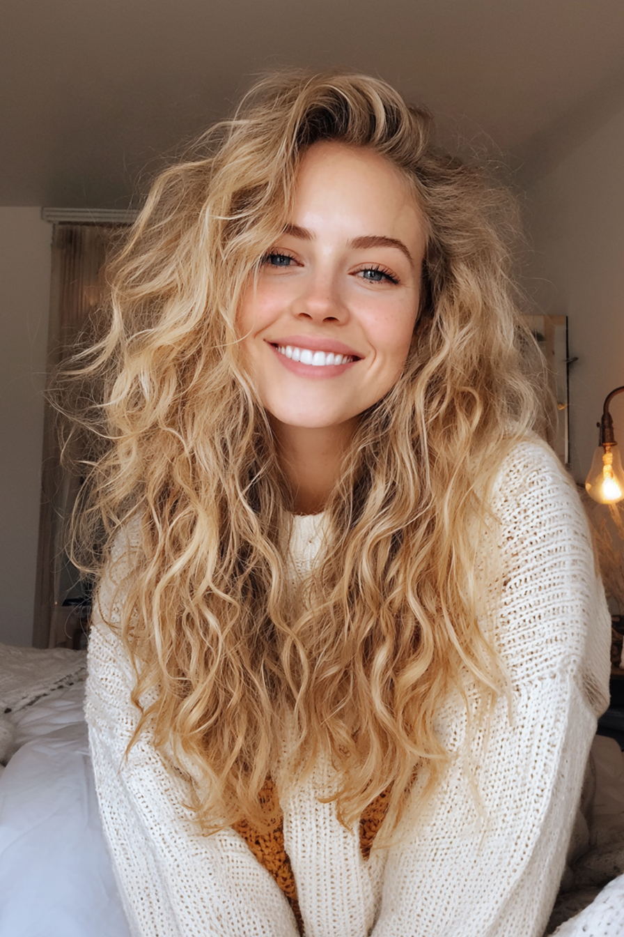 15. Strukturierte lange Locken in sandigen Blonden (lange Haarschnitte für lockiges Haar) - lange Haarschnitte für lockiges Haar