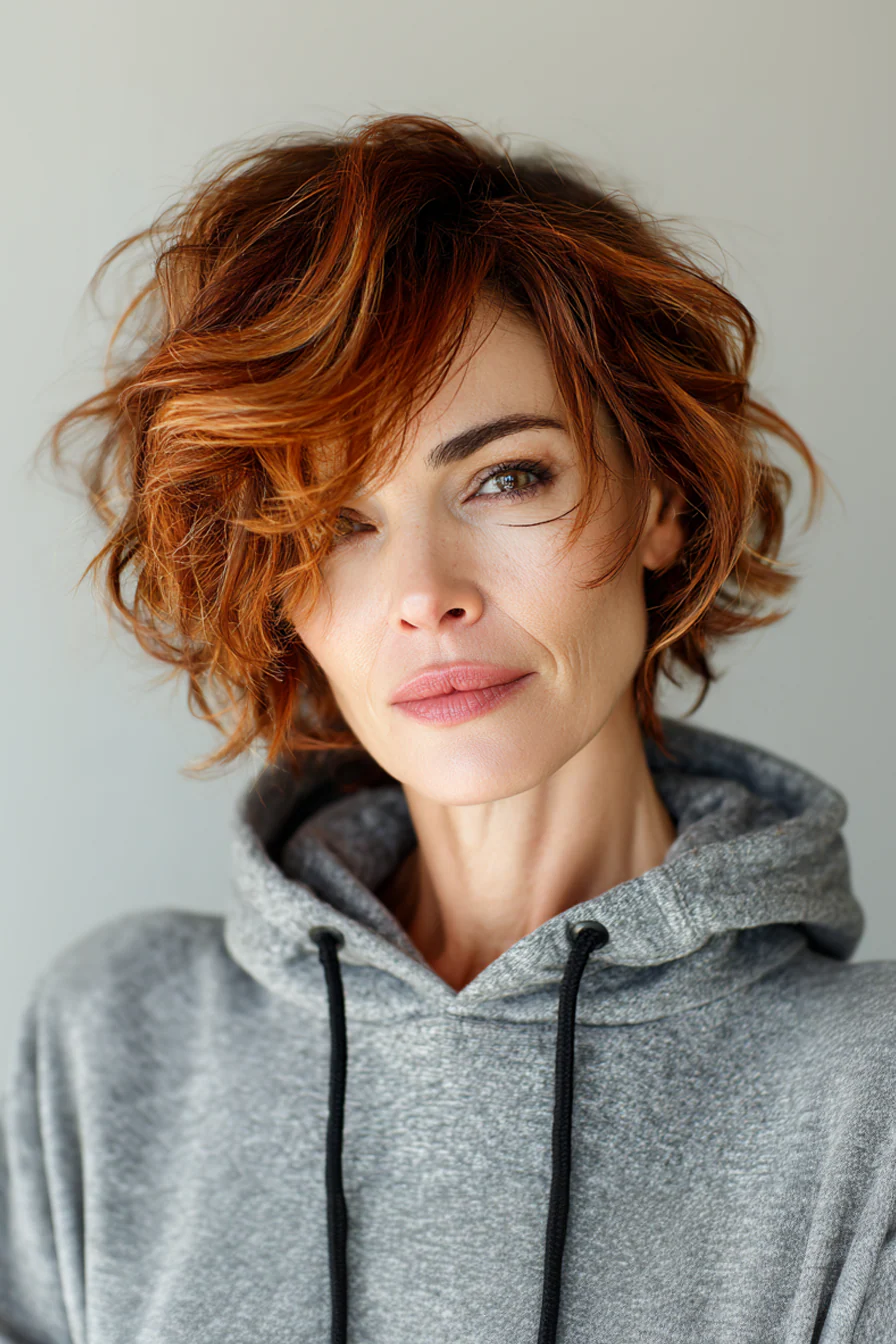 15. Strukturierter mittlerer Schnitt in warmem Zimt (kurze mittellange Frisuren für Frauen über 50) – Kurze mittellange Frisuren für Frauen über 50