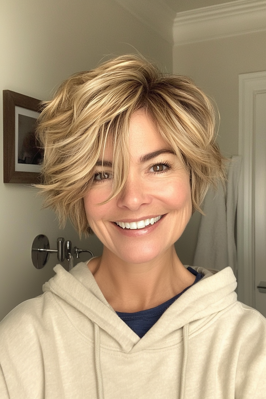 15. Tousled Ernte in Honigblonde (kurze Frisuren für Frauen über 60 mit dickem Haar) - kurze Frisuren für Frauen über 60 mit dicken Haaren