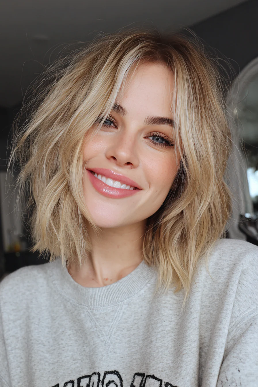 15. Tousled Shoulder Bob + Vanilla Cream Highlights (Schulterlange Bob-Frisuren) – Schulterlange Bob-Frisuren