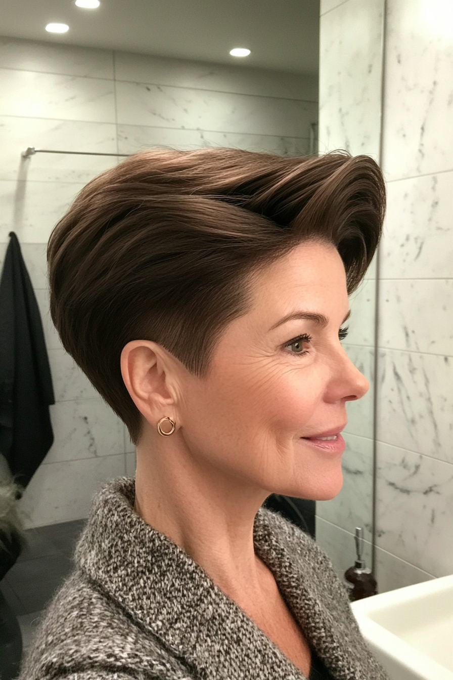 15. Ultra Short Pompadour in tiefbraunen (super kurze Haarschnitte für ältere Frauen) - super kurze Haarschnitte für ältere Frauen