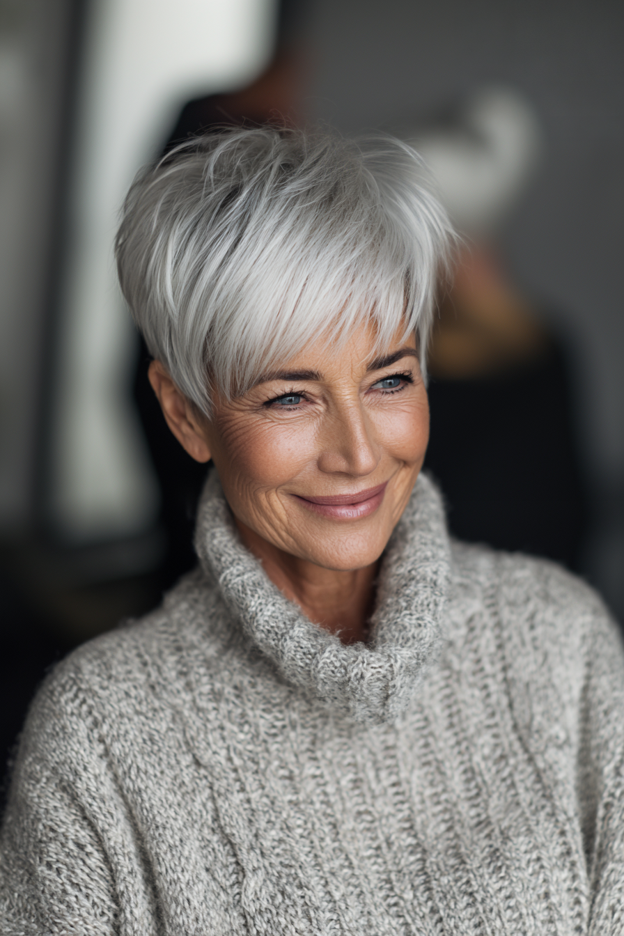 15. Voluminous Silver Pixie (kurze Pixie -Frisuren für ältere Frauen) - kurze Pixie -Frisuren für ältere Frauen
