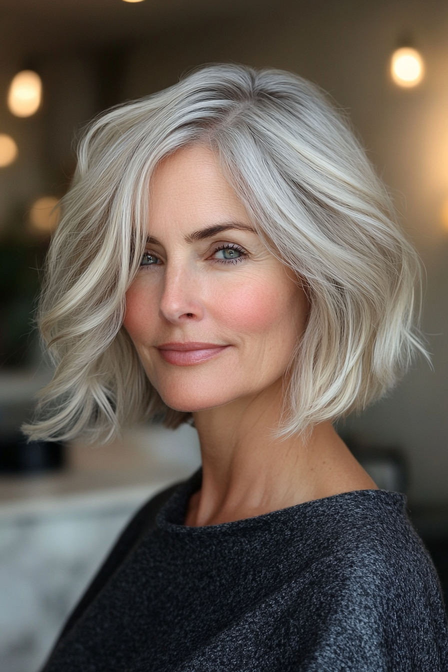 15. Wellenlöbe in hellem Aschenblond (Ausschnitt Länge Haarschnitte für ältere Frauen) - Ausschnittslänge Haarschnitte für ältere Frauen