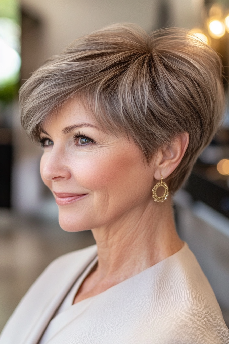 15. Wispy Layers in weicher Mokka (kurze Frisuren für Frauen über 60 mit feinem Haar) - kurze Frisuren für Frauen über 60 mit feinem Haar