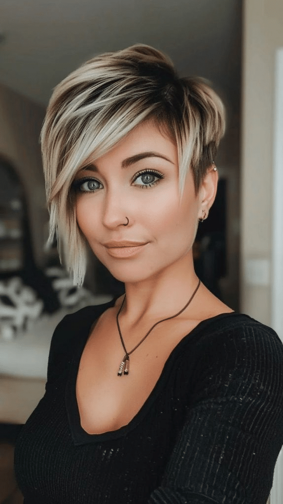 16. Blonder Pixie mit langen Seitenschichten