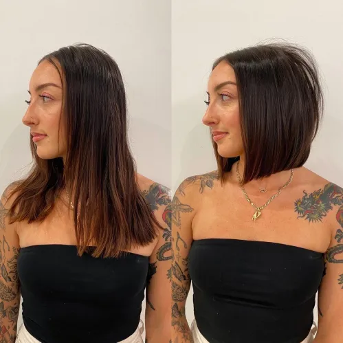 Blunt Angled Bob Vorher und Nachher
