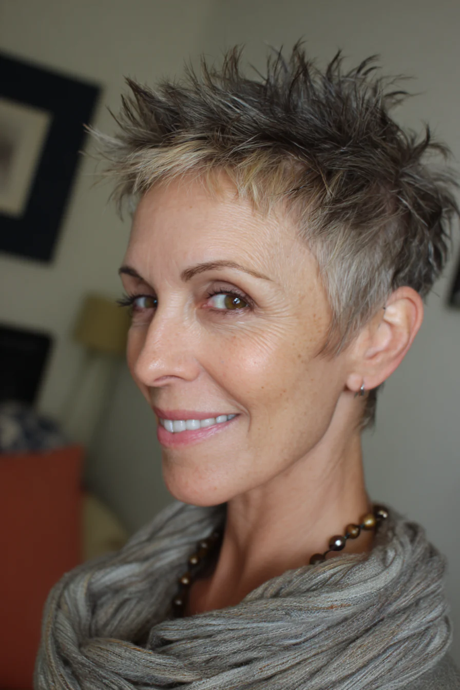 16. Ash Brown Soft Spiky Pixie (Kurzhaarfrisuren für Frauen über 40 mit dünnem Haar) – Kurzhaarfrisuren für Frauen über 40 mit dünnem Haar