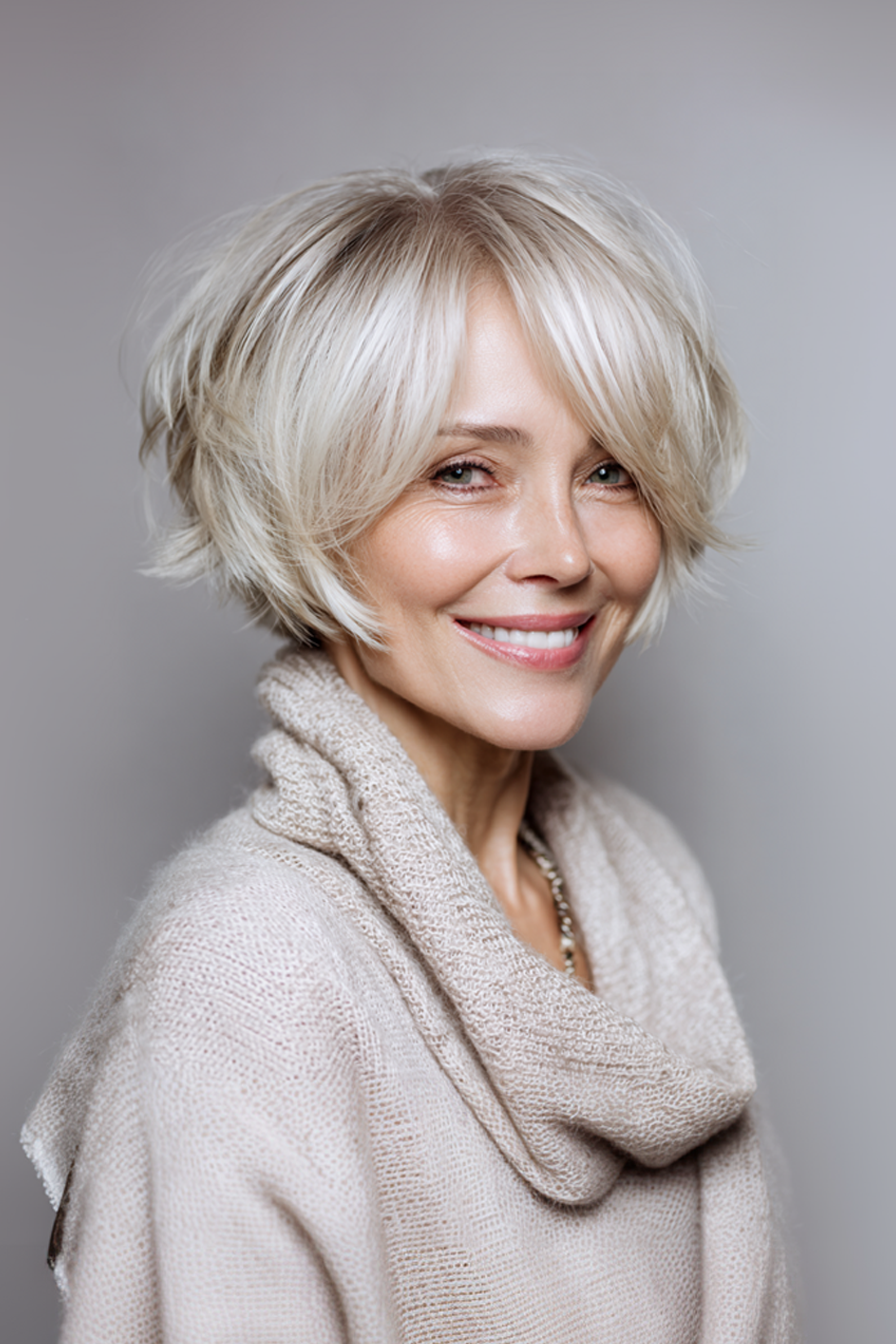 16. Champagner Blonde Shag Bob (kurze zottelige Frisuren für Frauen über 60) - kurze zottelige Frisuren für Frauen über 60
