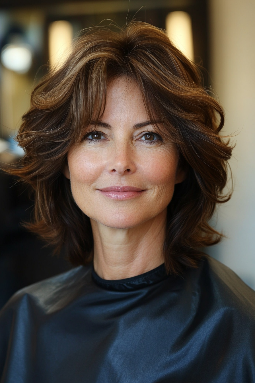 16. schulterlange Kastanien -Shag mit weichen Wellen (zottelige Frisuren für Frauen über 50) - Shaggy Frisuren für Frauen über 50