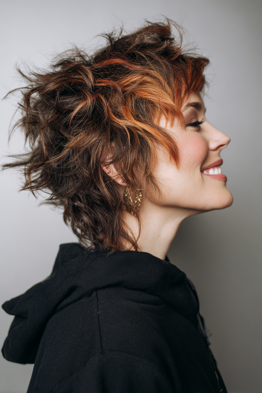 16. abgehacktes Shag mit Auburn -Highlights (funky Haarschnitte für ältere Frauen) - Funky Haarschnitte für ältere Frauen