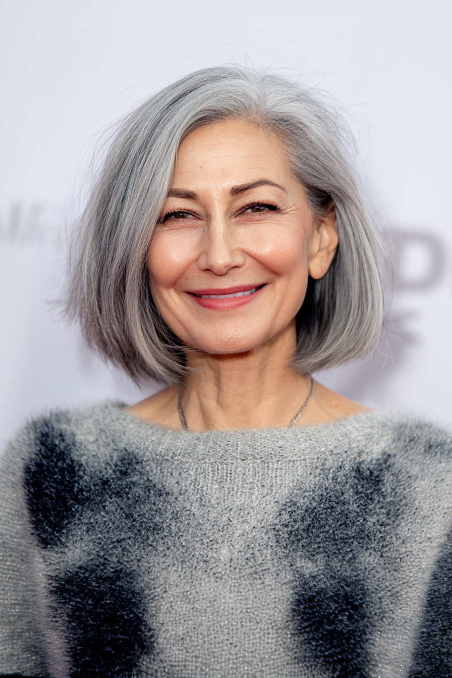 16. Classic Bob mit grauem Ombre Fade (schicke Frisuren für Frauen über 50 mit grauem Haar) - schicke Frisuren für Frauen über 50 mit grauen Haaren
