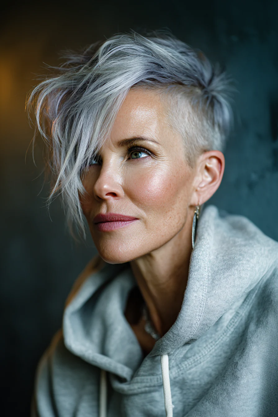 16. Kurzer silberner Undercut (kürzere Frisuren für Frauen über 60) – Kürzere Frisuren für Frauen über 60