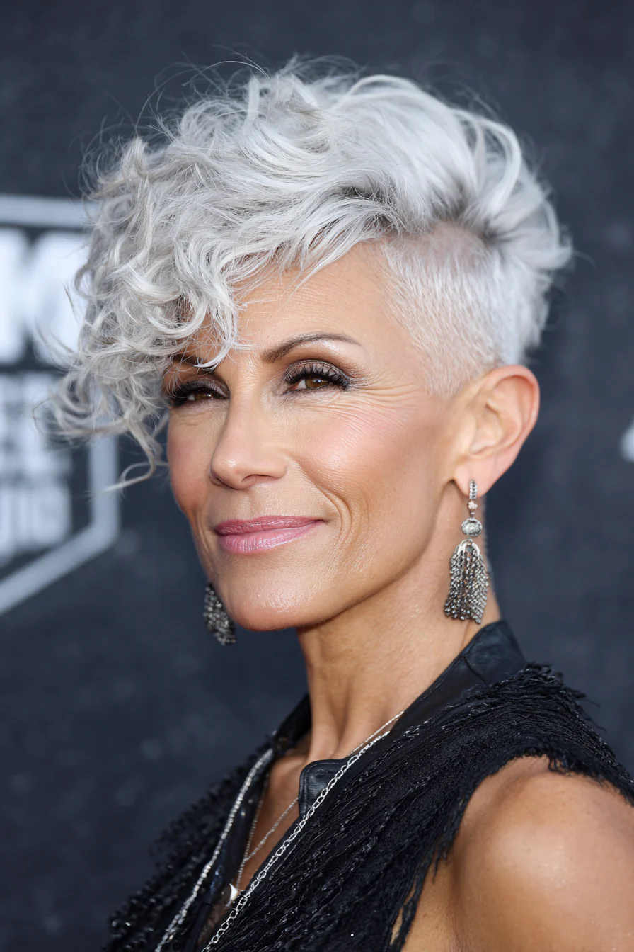 16. Gelockter Undercut-Bob in Silberblond (kurze gewellte Haarschnitte für ältere Frauen) – Kurze gewellte Haarschnitte für ältere Frauen