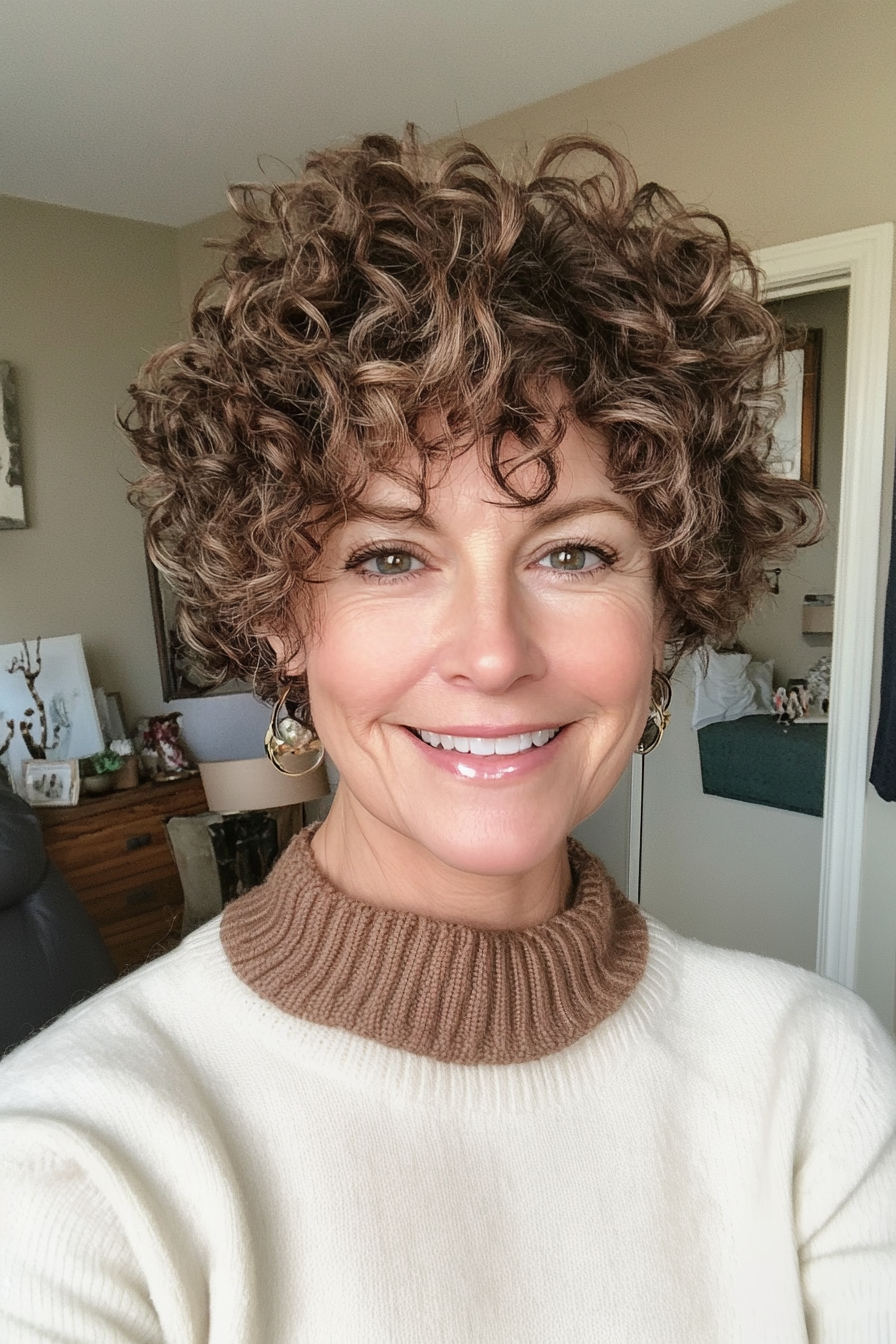 16. Curly Crop in mittlerer Kastanie (super kurze Haarschnitte für ältere Frauen) - super kurze Haarschnitte für ältere Frauen