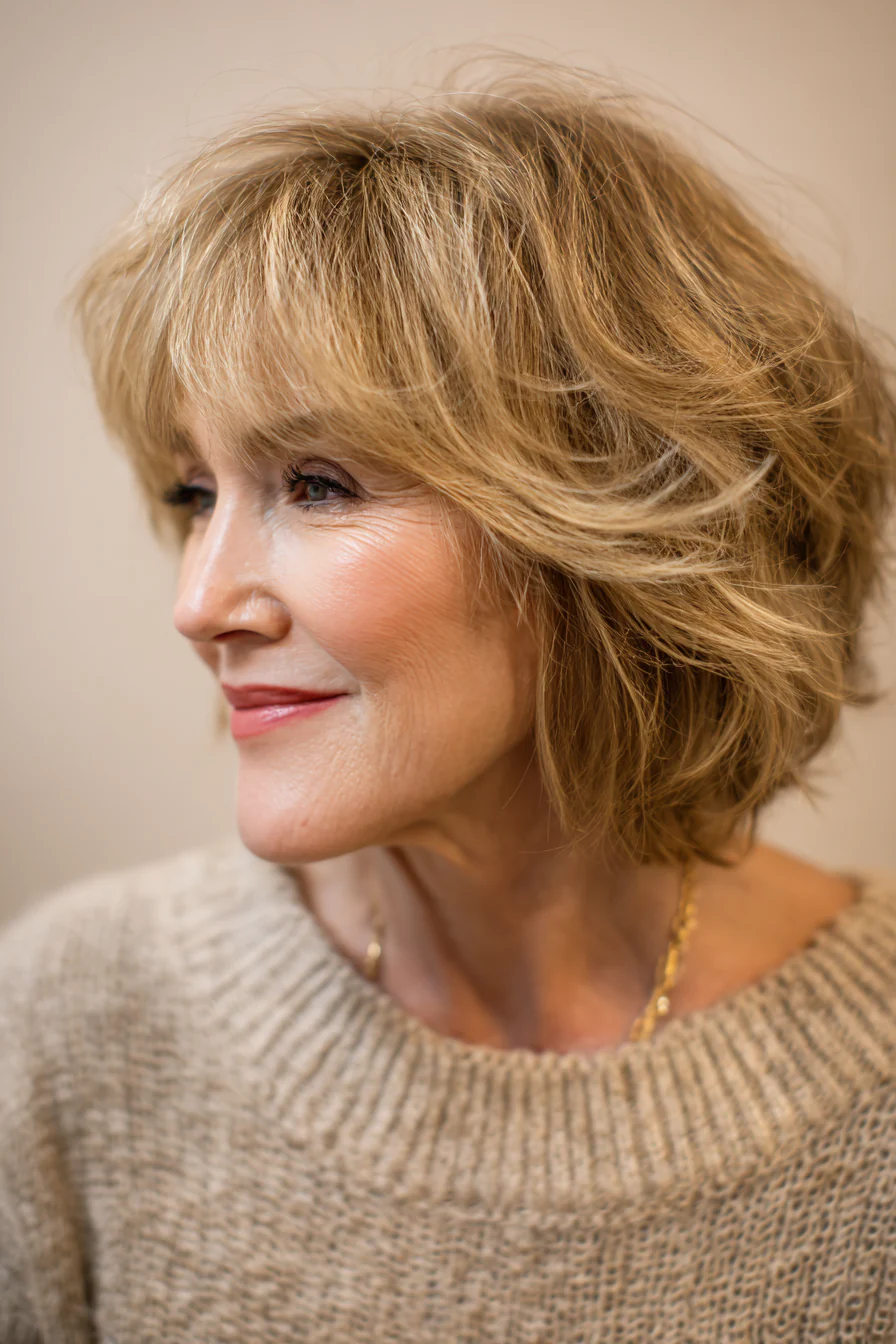 16. Vorhangfransen-Bob in natürlichem Goldbraun (Bob-Frisuren für ältere Frauen) – Bob-Frisuren für ältere Frauen