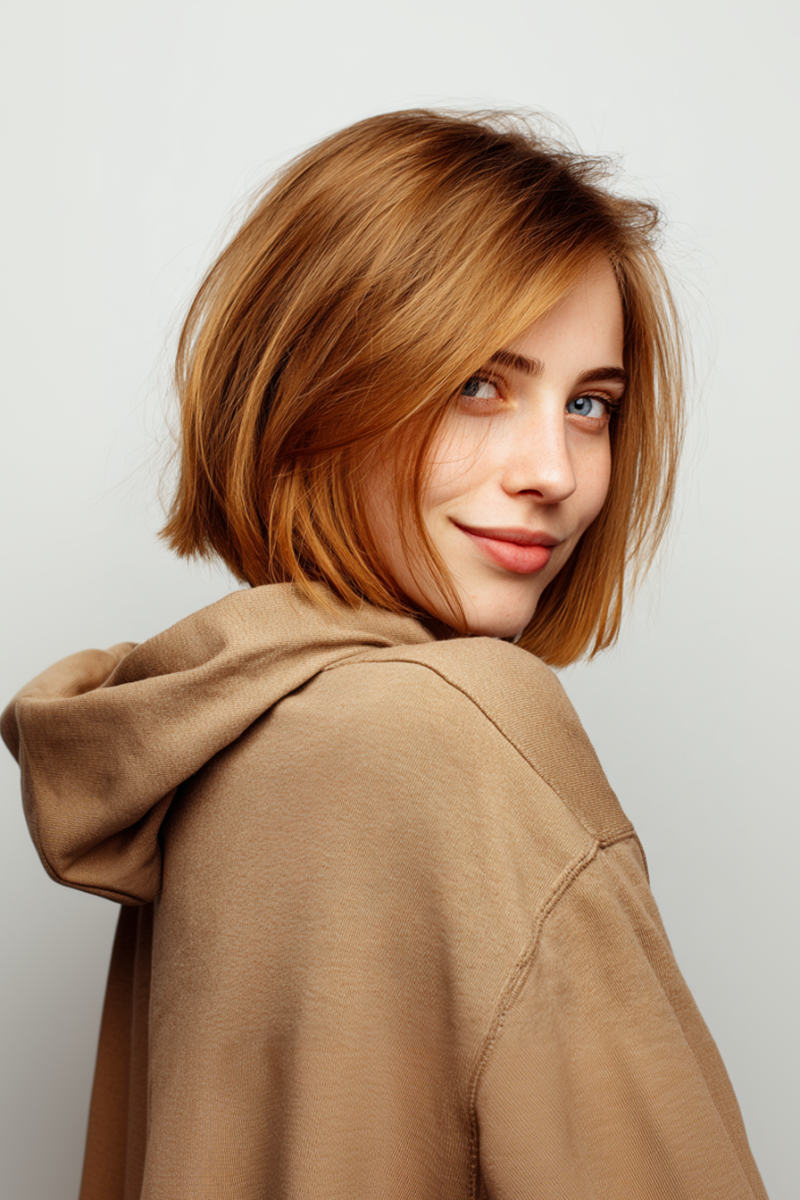 16. gebogener Bob mit leichter Kupfertönung (mittelgroße Haarschnitte für feines Haar) - mittelgroße Haarschnitte für feines Haar