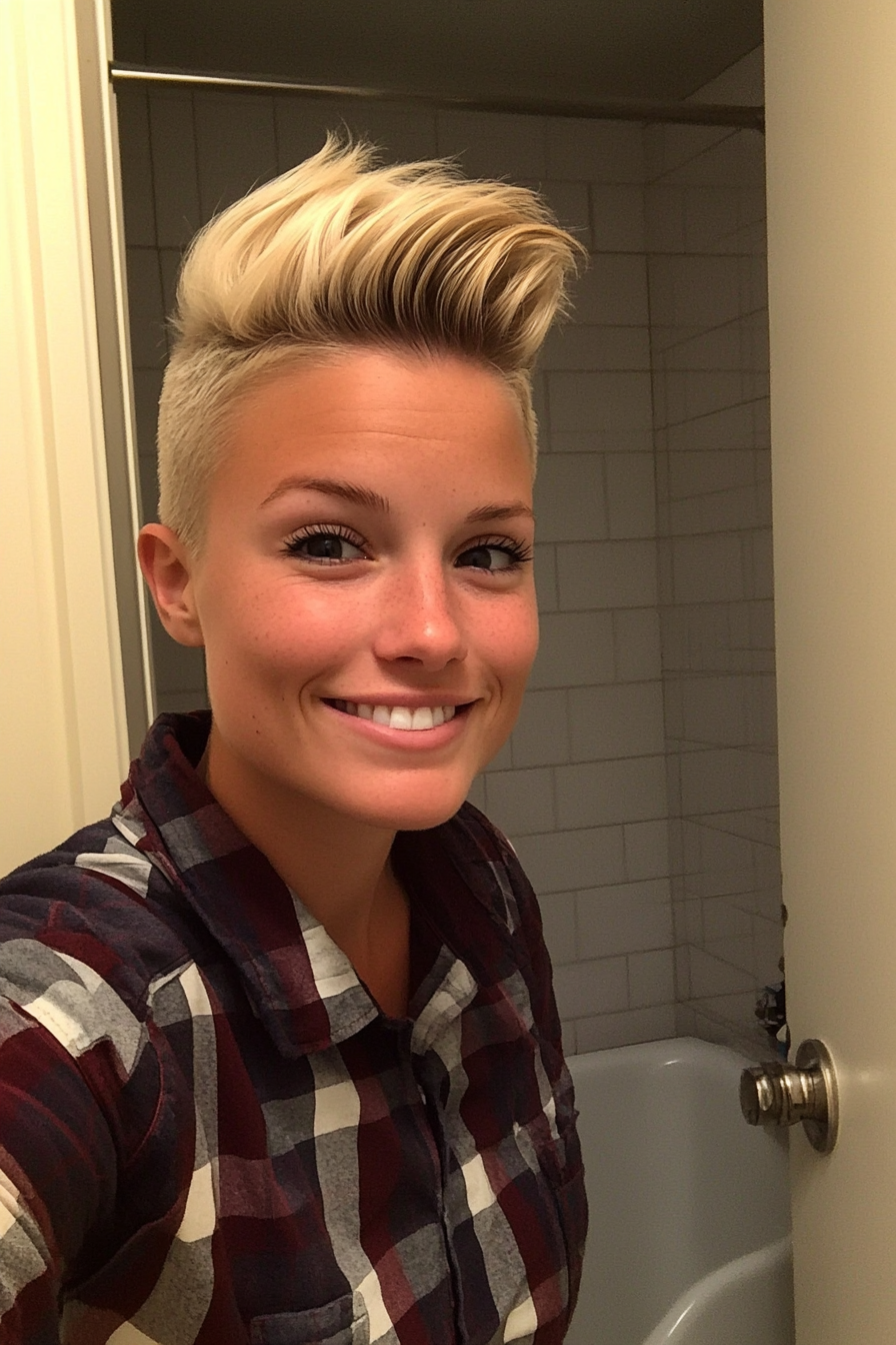 16. Dark Blonde Faux Hawk mit umgedrehten Enden (Faux Hawk -Haarschnitte für Frauen) - Faux Hawk Haircuts für Frauen