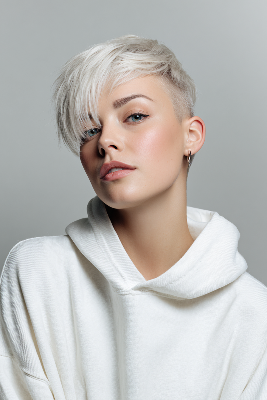 16. getrennte Pixie in eisiger weißer Blondine (Pixie -Frisuren) - Pixie -Frisuren