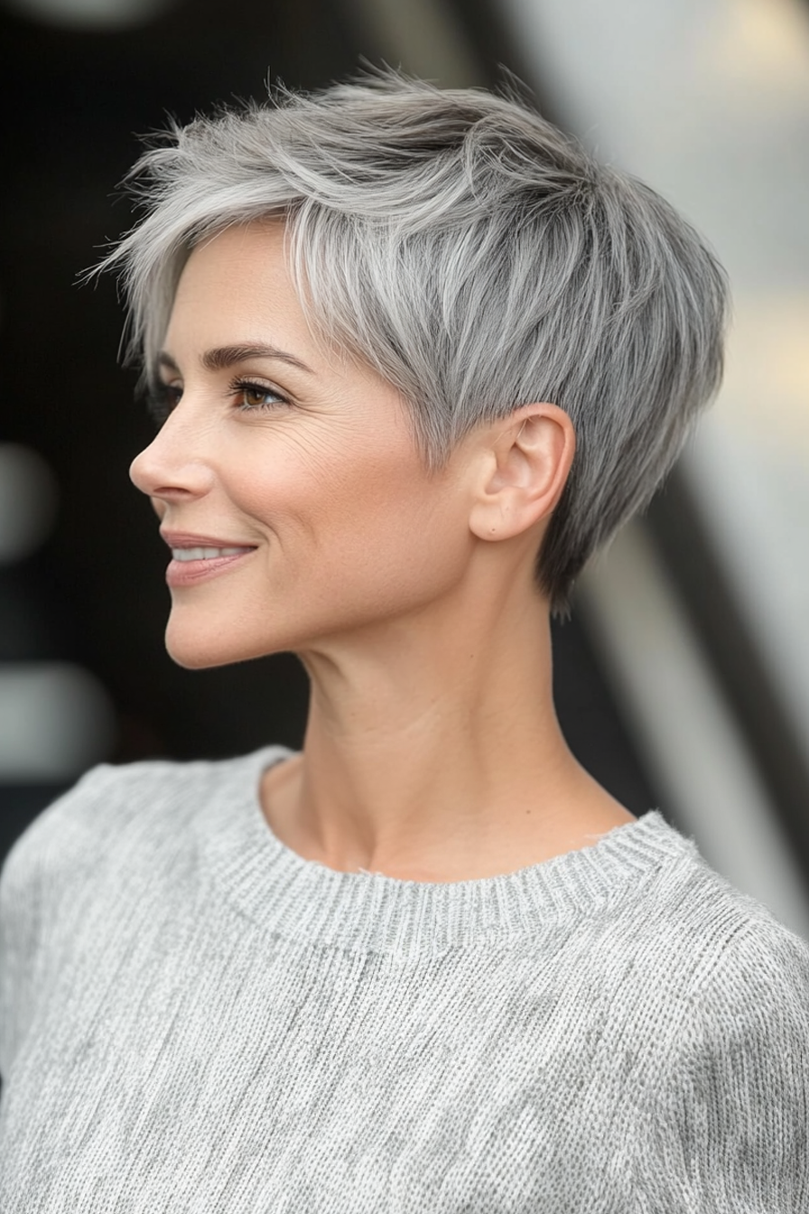 16. nervöse Ernte mit Stahlgraustönen (beste kurze Haarschnitte für Frauen über 50) - beste kurze Haarschnitte für Frauen über 50