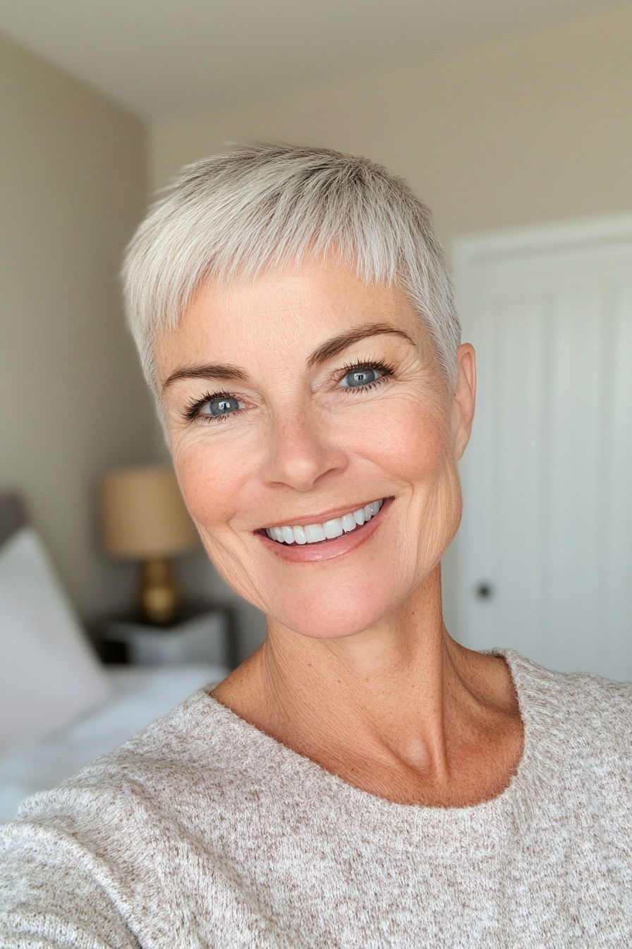 16. Elegante sich verjüngende Ausschnitte in der Salz- und Passper-Mischung (Haarschnittideen für Frauen über 50)-Haarschnittideen für Frauen über 50