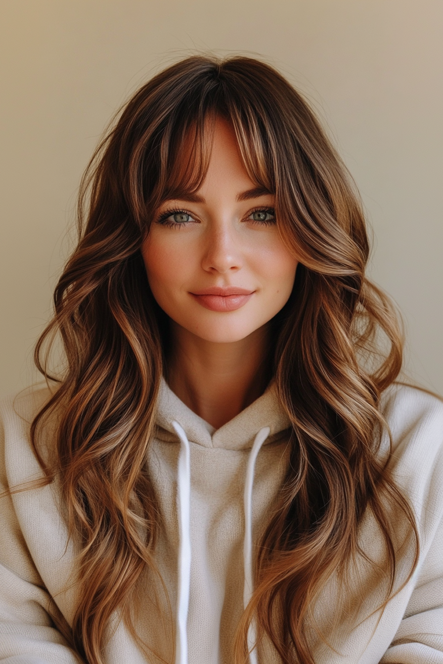 16. Gesichtsfeindwellige Schichten in Burnt Sienna (wellige Haarschnitte mit Vorhang Pony) - wellige Haarschnitte mit Vorhangstücken