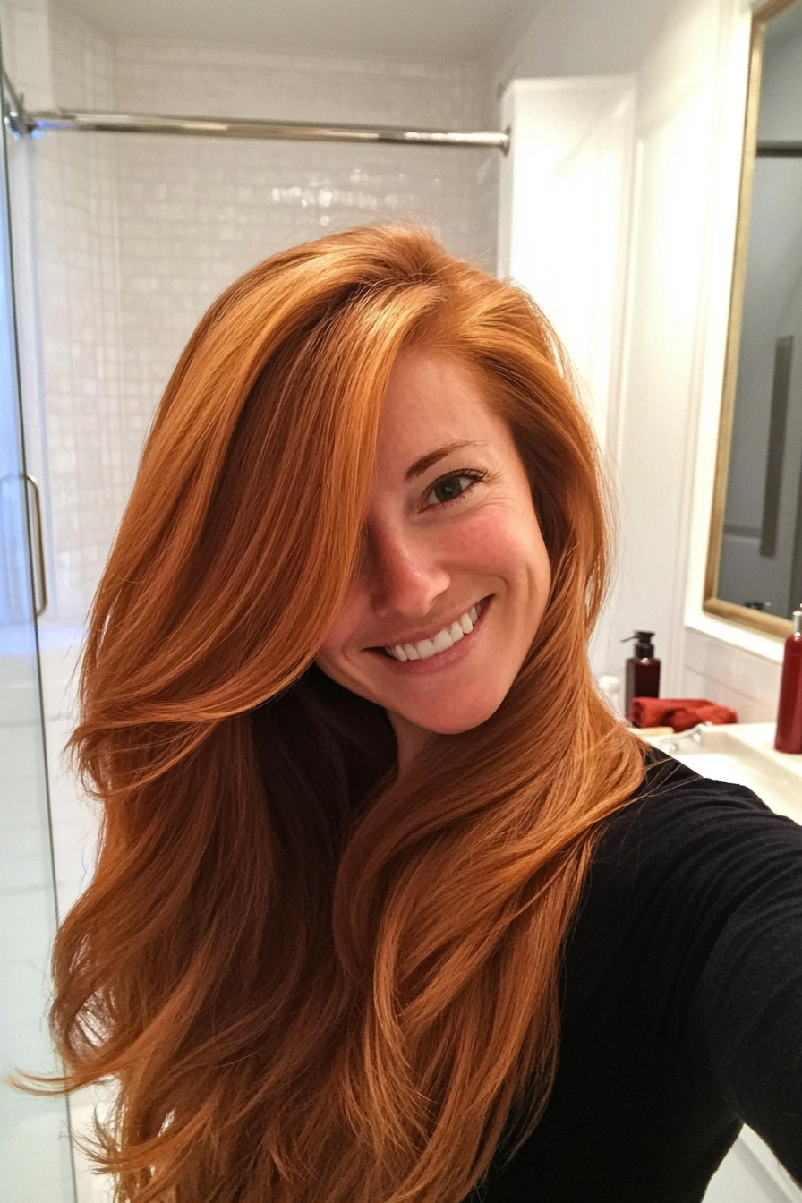 16. Goldener Auburn -Seite Teil (Frisuren für Frauen über 40 mit langen Haaren) - Frisuren für Frauen über 40 mit langen Haaren