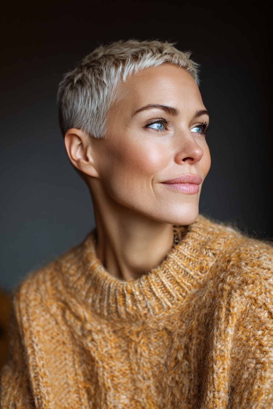 16. Golden Blonde Buzz Fade (Sehr kurze Frisuren für Frauen über 40) – Sehr kurze Frisuren für Frauen über 40