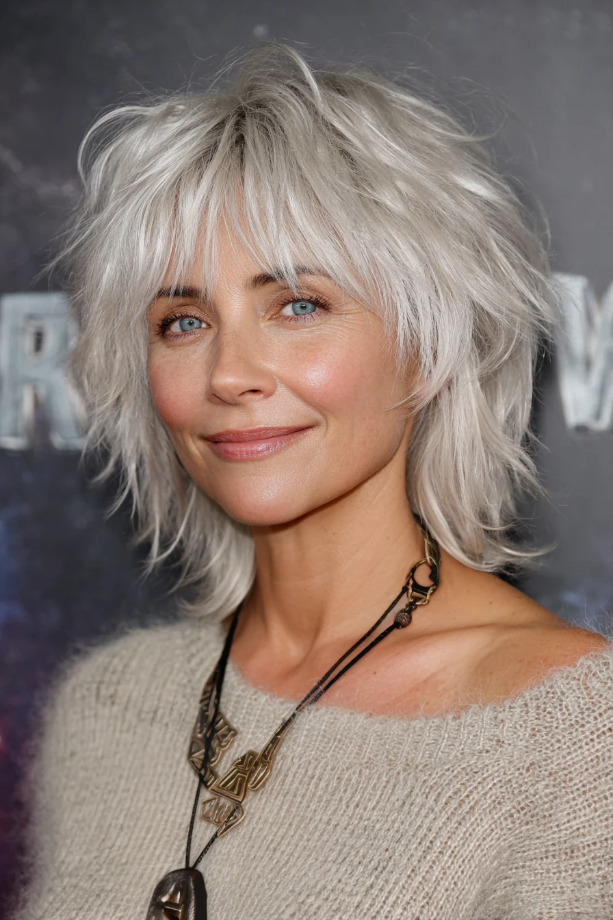 16. Layered Razor Shag in Icy Platinum (Zottelige Haarschnitte für Frauen über 40) – Zottelige Haarschnitte für Frauen über 40