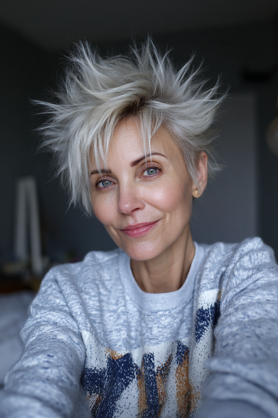 16. Layered Stachy Platinum Bob (stachelige Frisuren für ältere Frauen) - Stachelige Frisuren für ältere Frauen