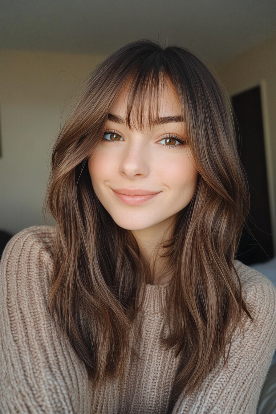 16. Langer Vorhangrand in Toffee BRUNETTE (COLLARBONE LANGE Haircuts) - Hackerkrankungen Colarbone Längenhaarschnitte