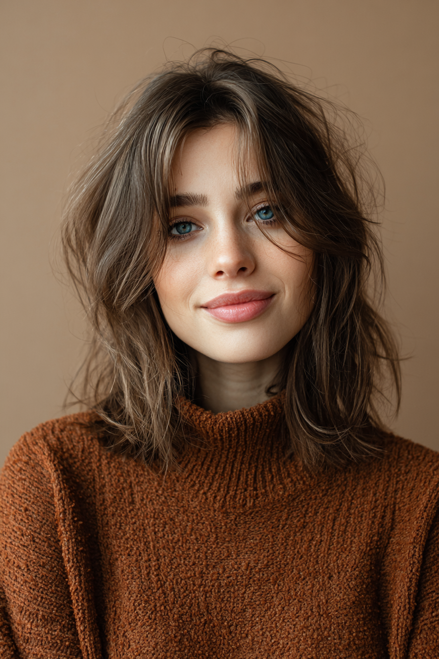 16. Mittellanger Shag mit Schokoladen-Mokka-Tiefe (Haarschnitte für glattes Haar) – Haarschnitte für glattes Haar