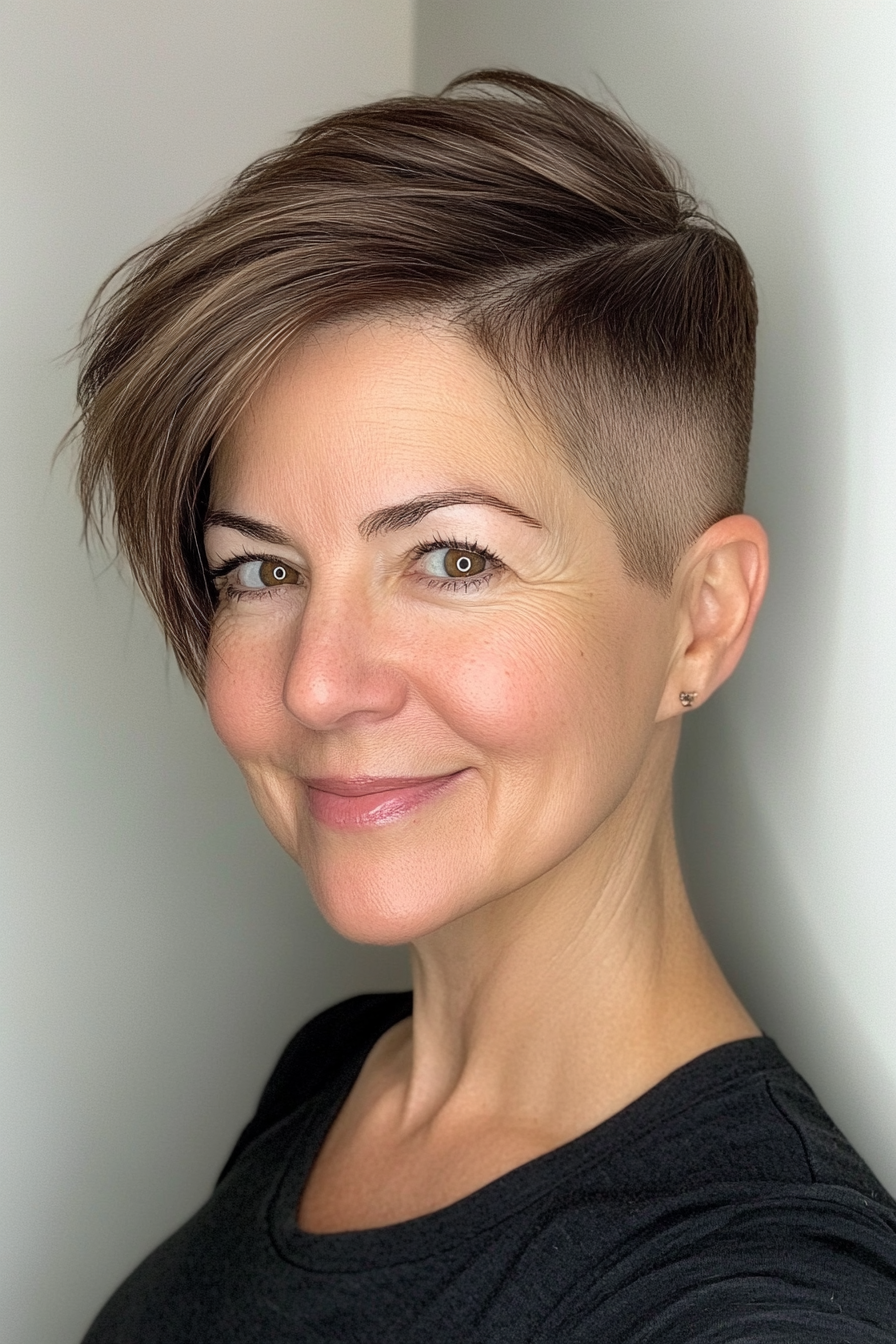 16. Mokka -Unterkürzung mit Seitenrand (unter -ober Frisuren für Frauen über 50) - Undercut Frisuren für Frauen über 50