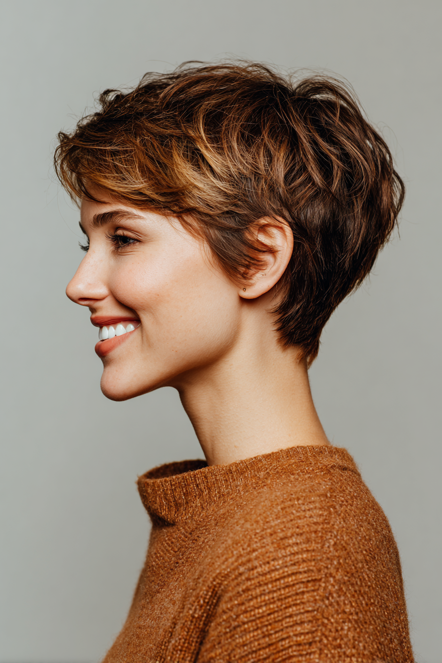 16. Pixie mit Karamell -Highlights (Pixie -Frisuren für Frauen über 40) - Pixie -Frisuren für Frauen über 40