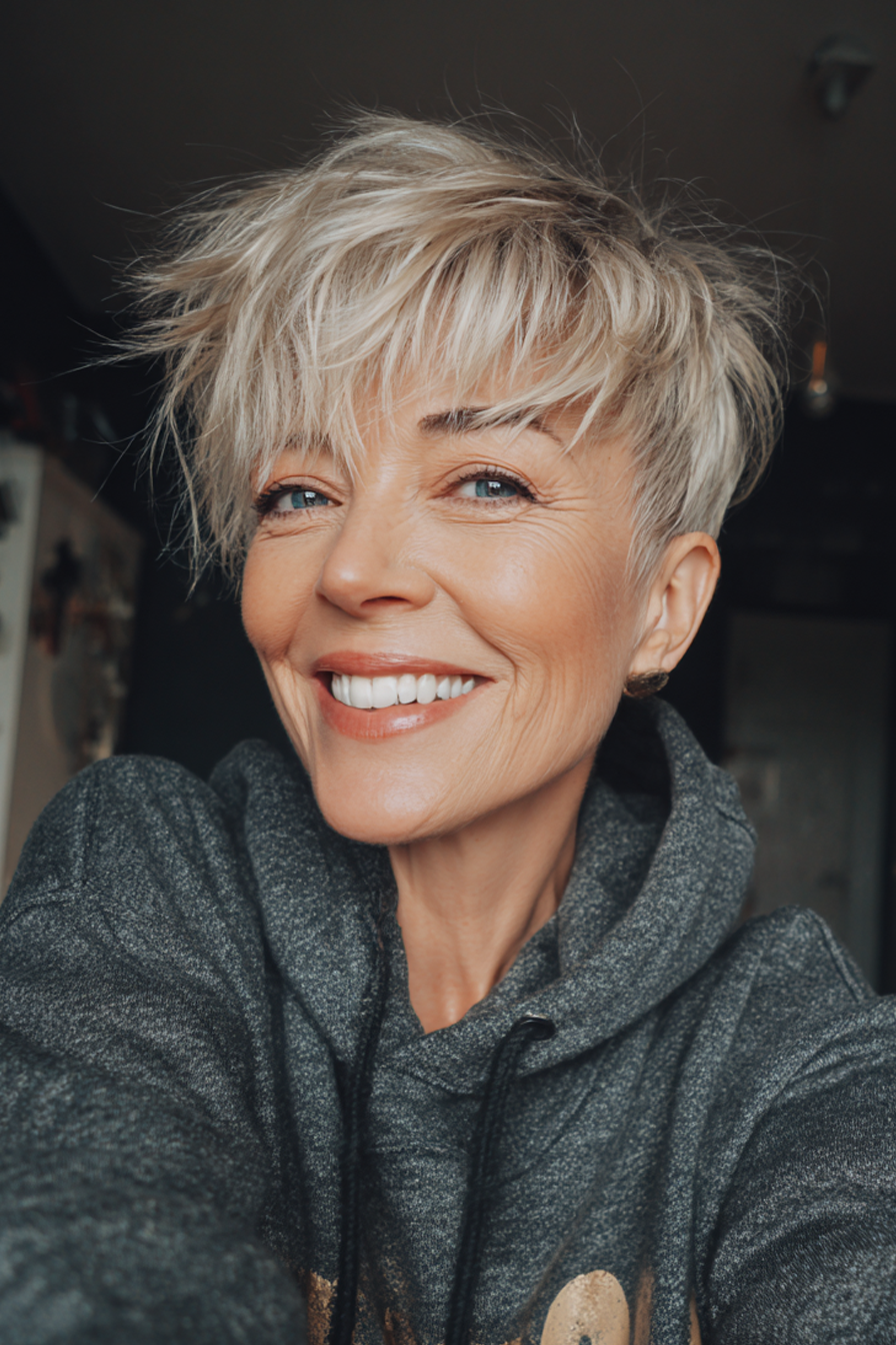 16. Sandy Blonde Shaggy Pixie Cut (Kurze Shag-Frisuren für Frauen über 60) – Kurze Shag-Frisuren für Frauen über 60
