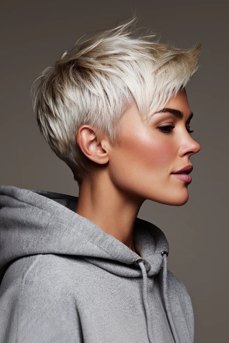 16. Geformter Pixie mit eisigem Blond-Kontrast (kurze formelle Frisuren) – Kurze formelle Frisuren