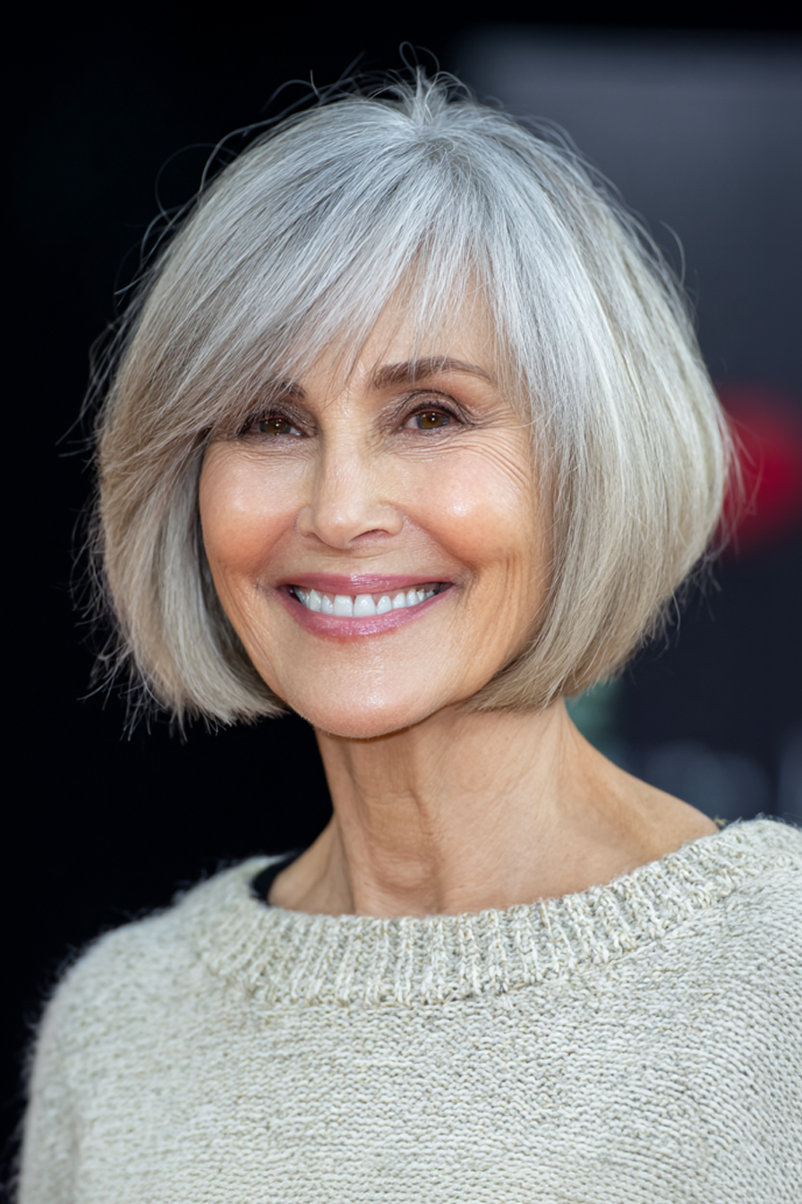 16. Kurzschichtiger Bob mit Highlights und Lowlights in Silber Beige (kurze Bob -Haarschnitte für Frauen über 50) - kurze Schichthaarschnitte für Frauen über 50