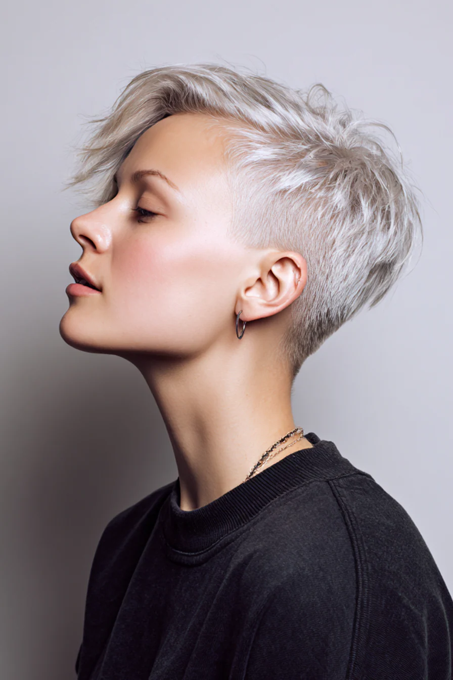 16. Kurzer geschichteter Undercut in Naturgrau (Undercut-Haarschnitte) – Undercut-Haarschnitte