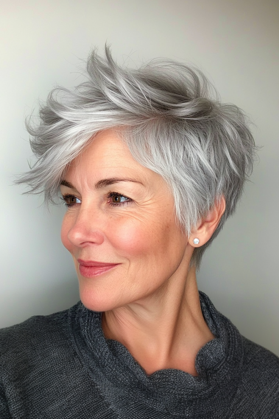 16. Silberpixie Shag mit gehobener Krone (kurze Shag -Haarschnitte für Frauen über 60) - kurze Shag -Haarschnitte für Frauen über 60