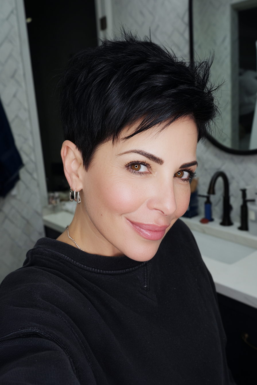 16. Schlanke Ernte mit Jet Black Shine (kantige Haarschnitte für Frauen über 50) - kantige Haarschnitte für Frauen über 50