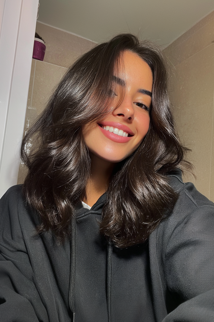 16. Schlanke Schulterwellen in Espressobraun (wellige schulterlange Frisuren) - wellige schulterlange Frisuren