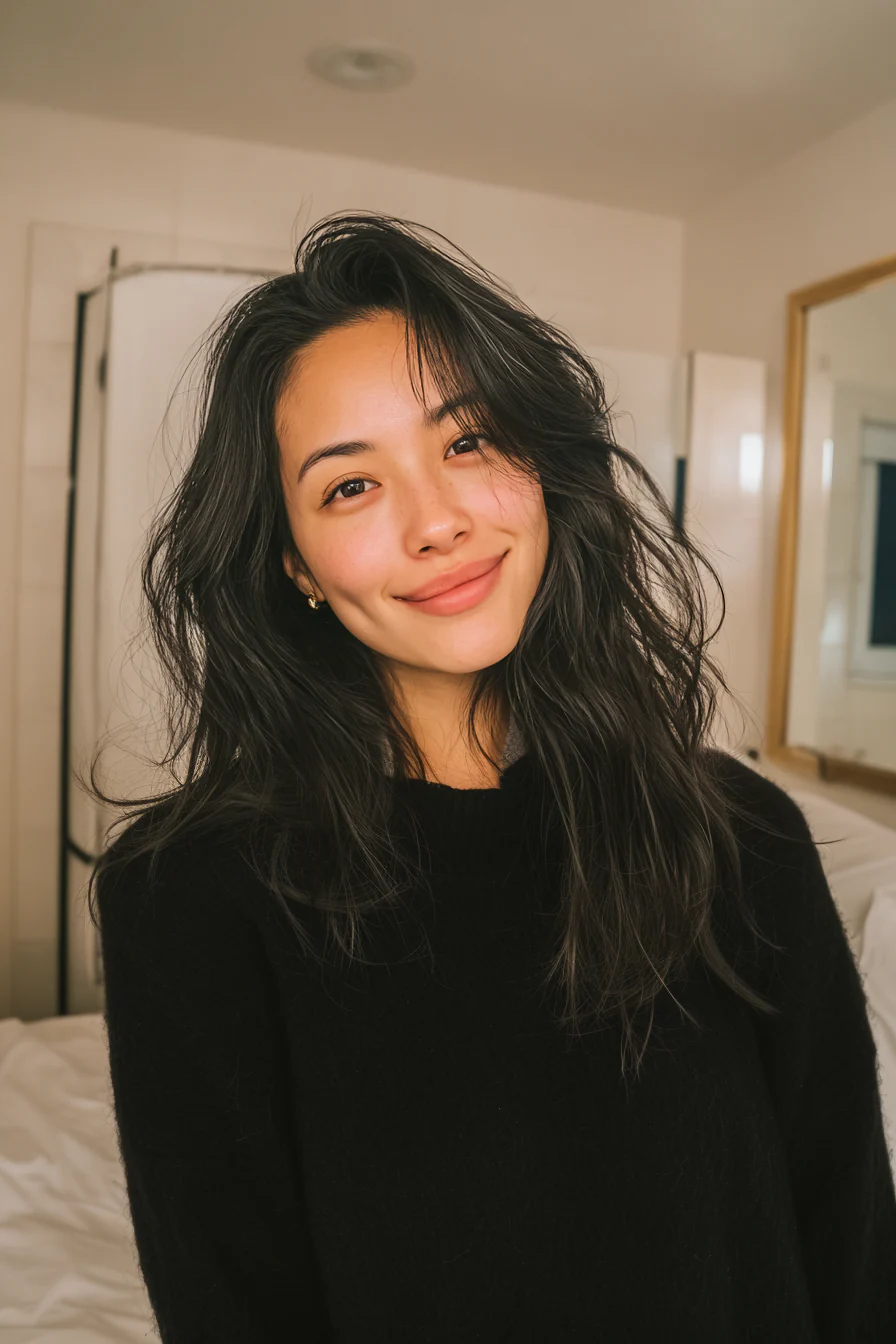 16. Weiche schwarze lose Schichten (lange gewellte Frisuren) – Lange gewellte Frisuren