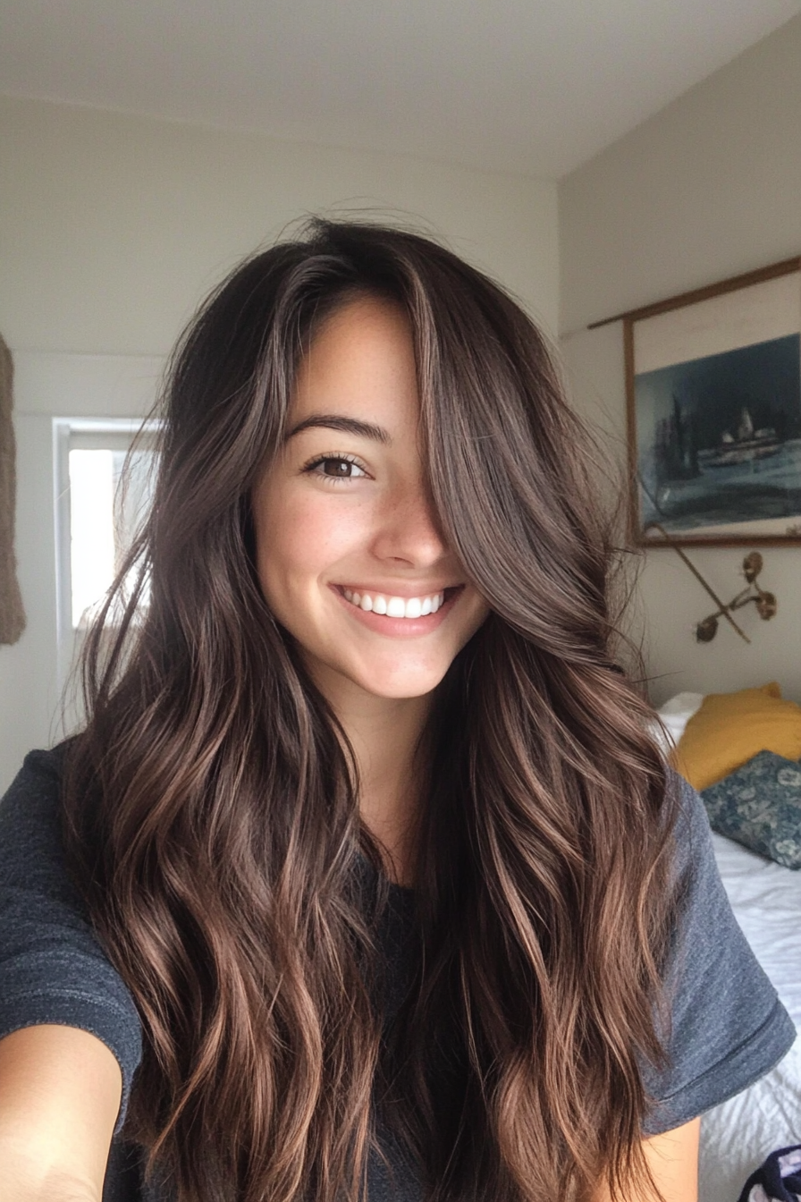 16. Verjüngte Enden in kühlem dunkelbraunem (Boho -Haarschnitten) - Boho -Haarschnitte